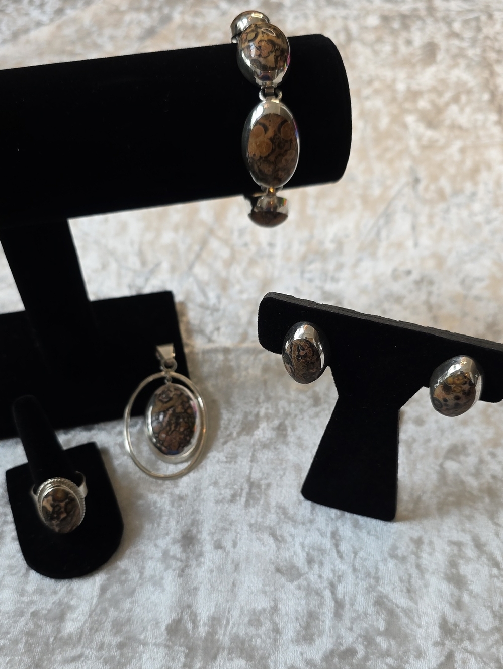 Leopard Skin Jasper Y2K Stamped SS925 Chunky Statement Set